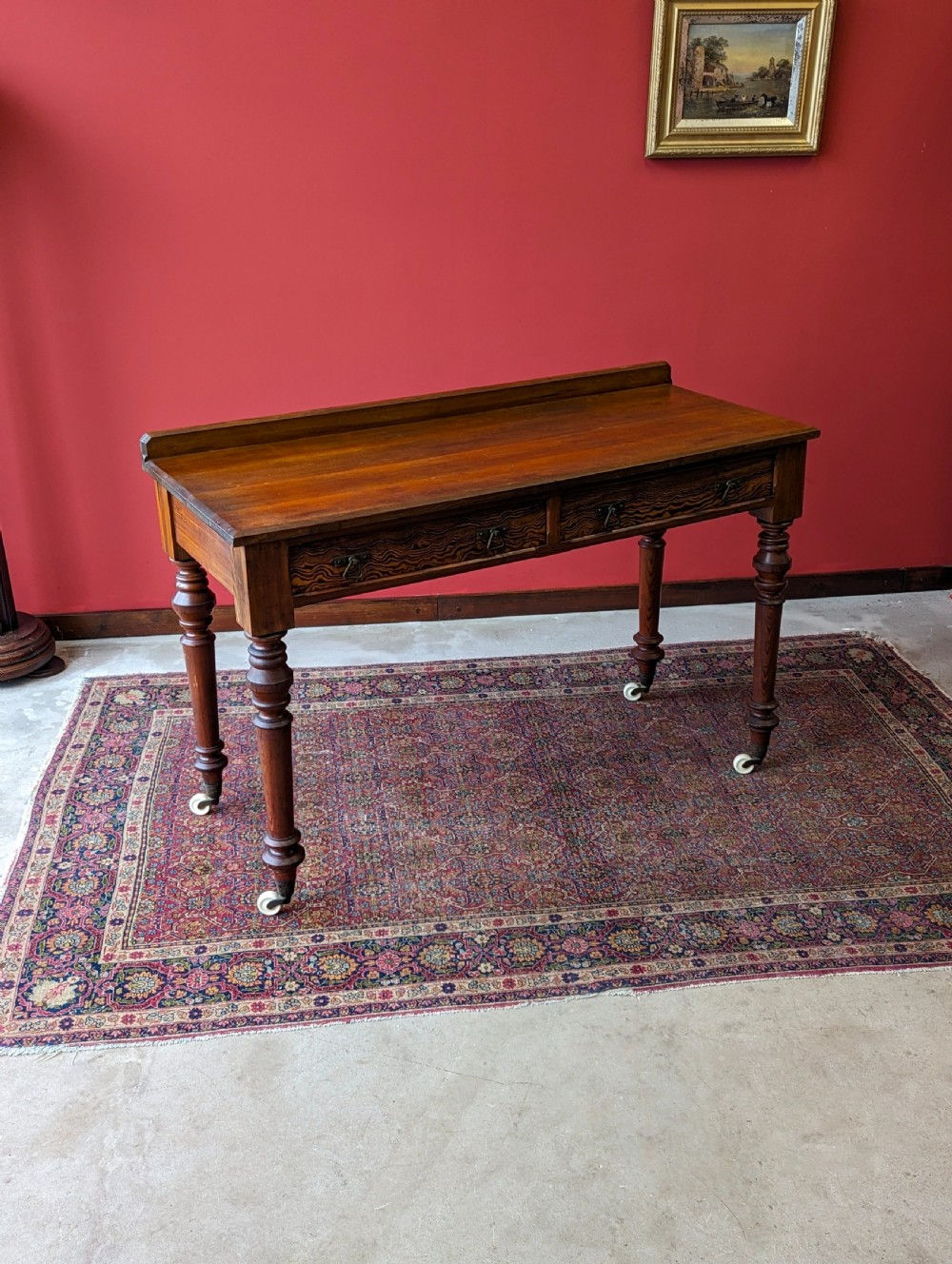 Antique Victorian Pitch Pine Aesthetic Movement Writing Table / Desk View VII