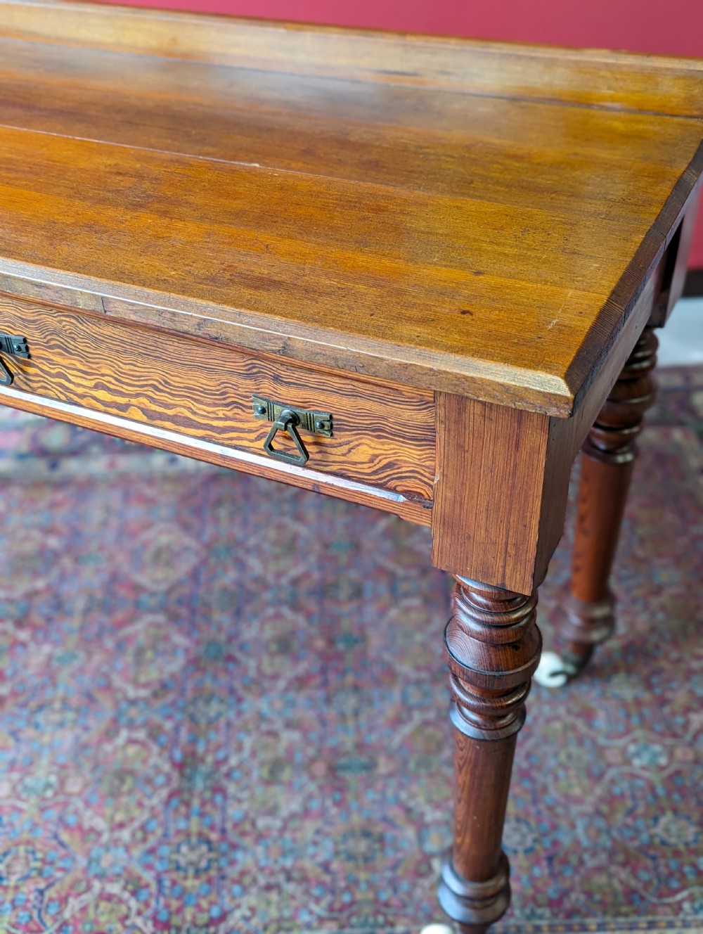 Antique Victorian Pitch Pine Aesthetic Movement Writing Table / Desk View VIII