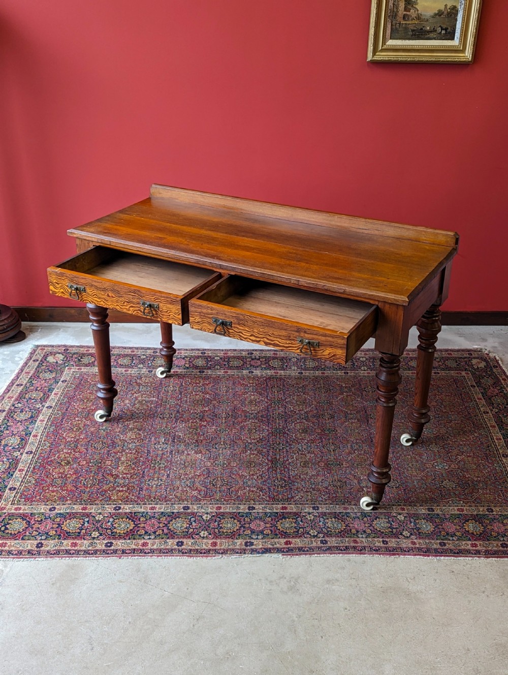 Antique Victorian Pitch Pine Aesthetic Movement Writing Table / Desk View IX