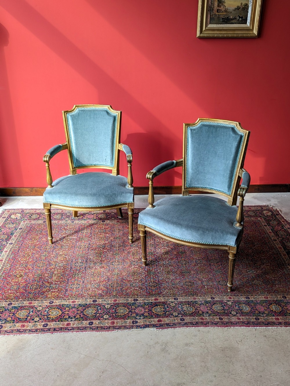 Pair of Mid 20th Century French Louis XVI Style Salon Armchairs / Fauteuils View IV