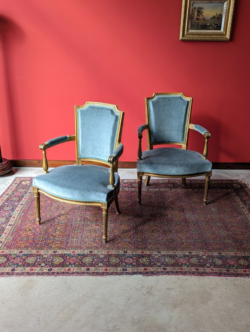 Pair of Mid 20th Century French Louis XVI Style Salon Armchairs / Fauteuils View VIII