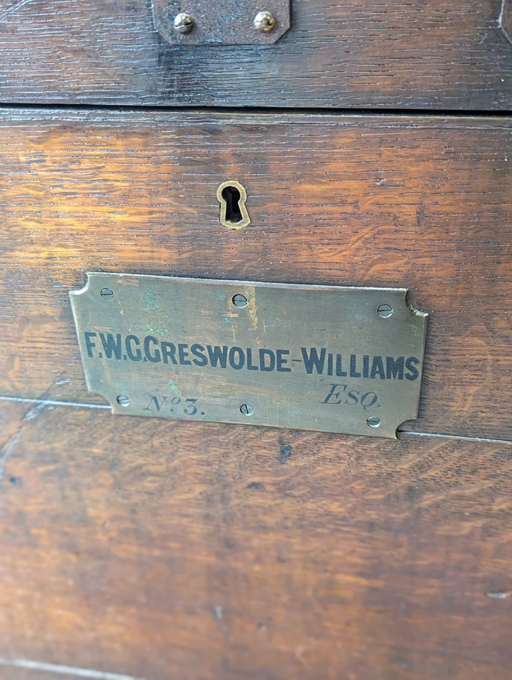 Antique Victorian Iron Bound Oak Silver Chest of ‘Frank’ Greswolde-Williams View VII