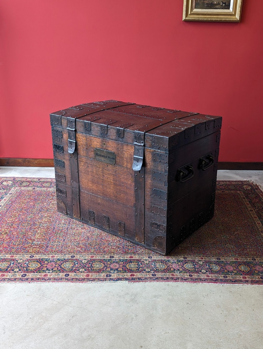Antique Victorian Iron Bound Oak Silver Chest of ‘Frank’ Greswolde-Williams View IX