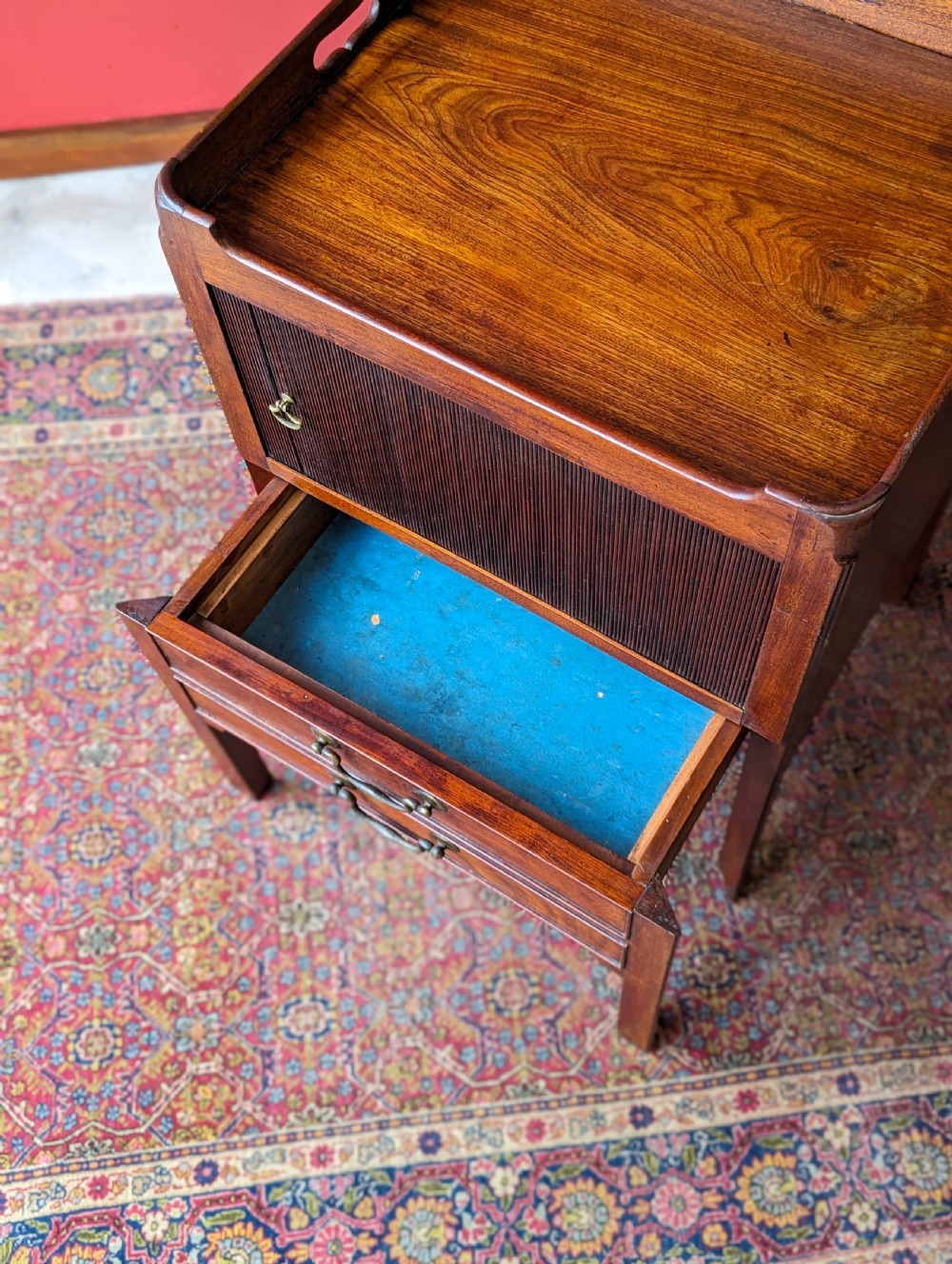 Antique Georgian Mahogany Tambour Bedside View IV