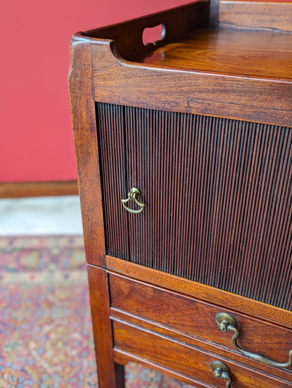 Antique Georgian Mahogany Tambour Bedside View V