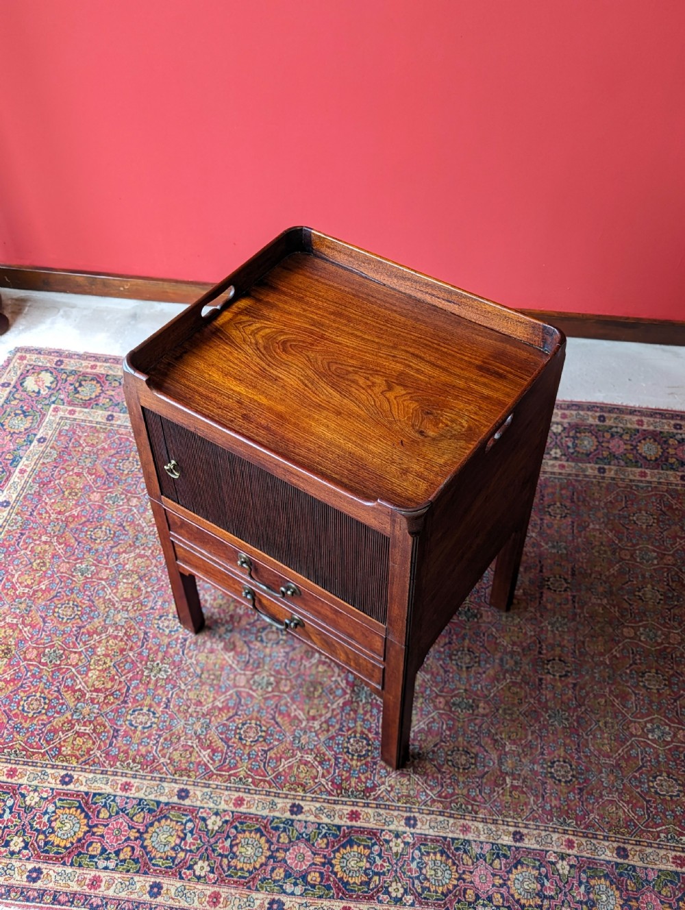 Antique Georgian Mahogany Tambour Bedside View X