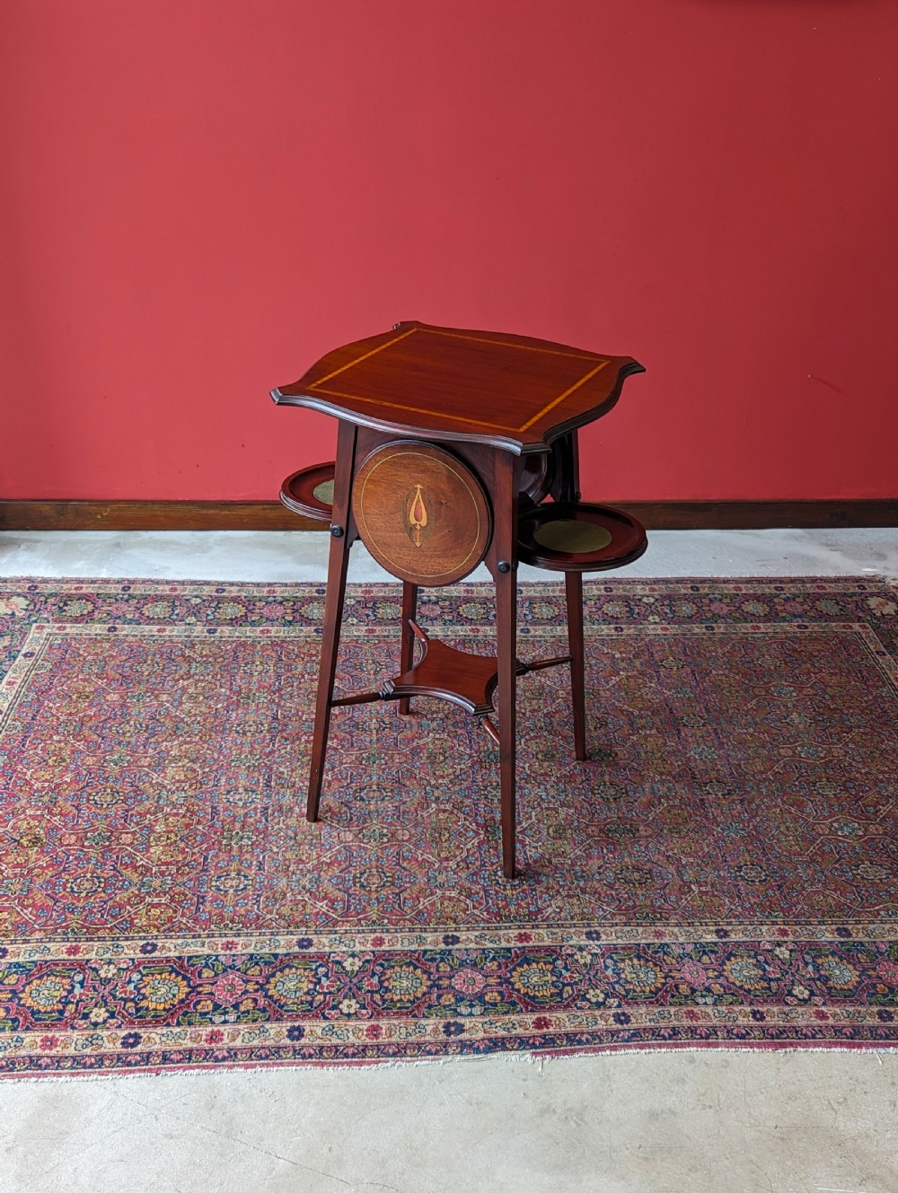 Antique Art Nouveau Edwardian Mahogany Occasional Table with Cake Stand / Plant Stand View III