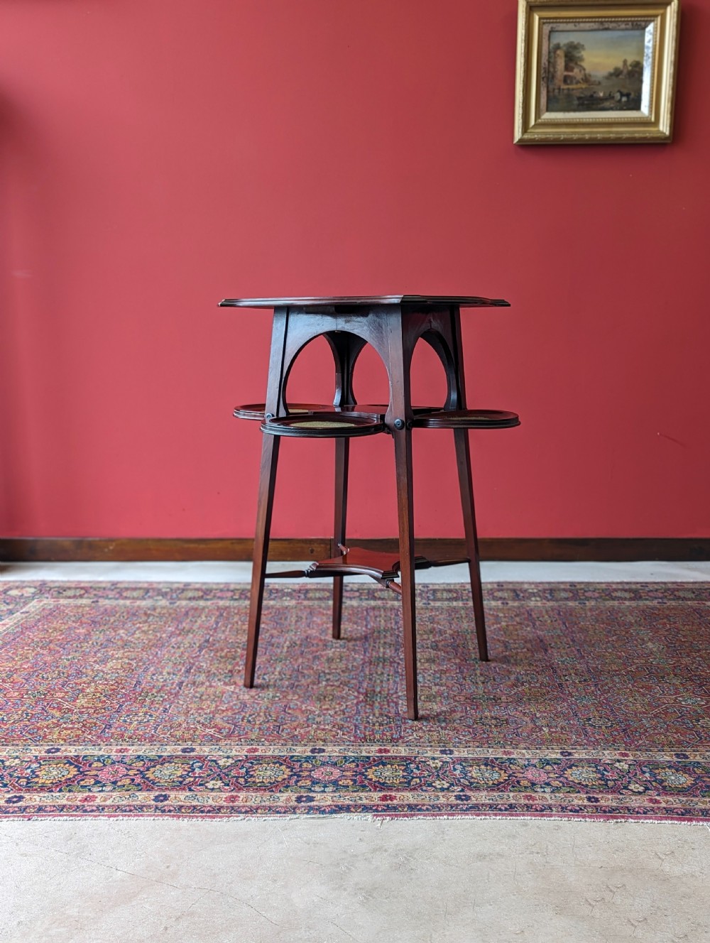 Antique Art Nouveau Edwardian Mahogany Occasional Table with Cake Stand / Plant Stand View IV