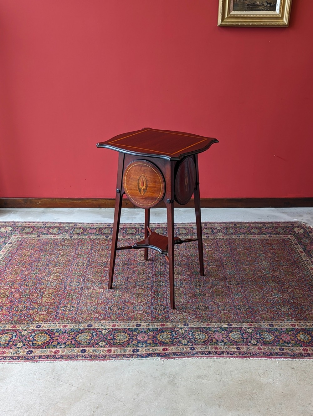 Antique Art Nouveau Edwardian Mahogany Occasional Table with Cake Stand / Plant Stand View V