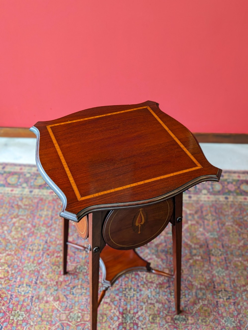 Antique Art Nouveau Edwardian Mahogany Occasional Table with Cake Stand / Plant Stand View VI