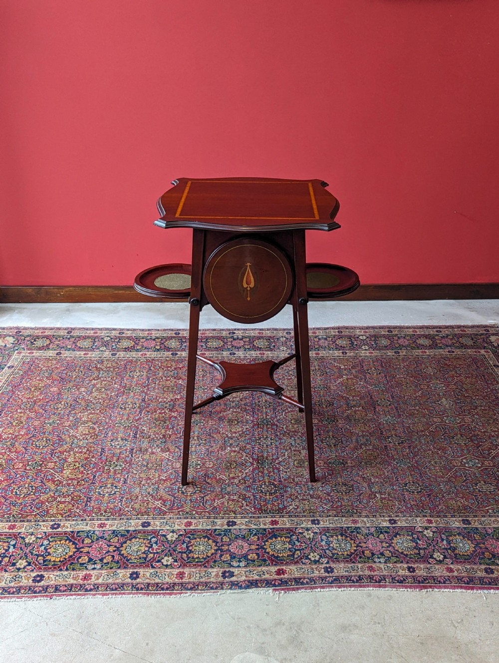 Antique Art Nouveau Edwardian Mahogany Occasional Table with Cake Stand / Plant Stand View VII