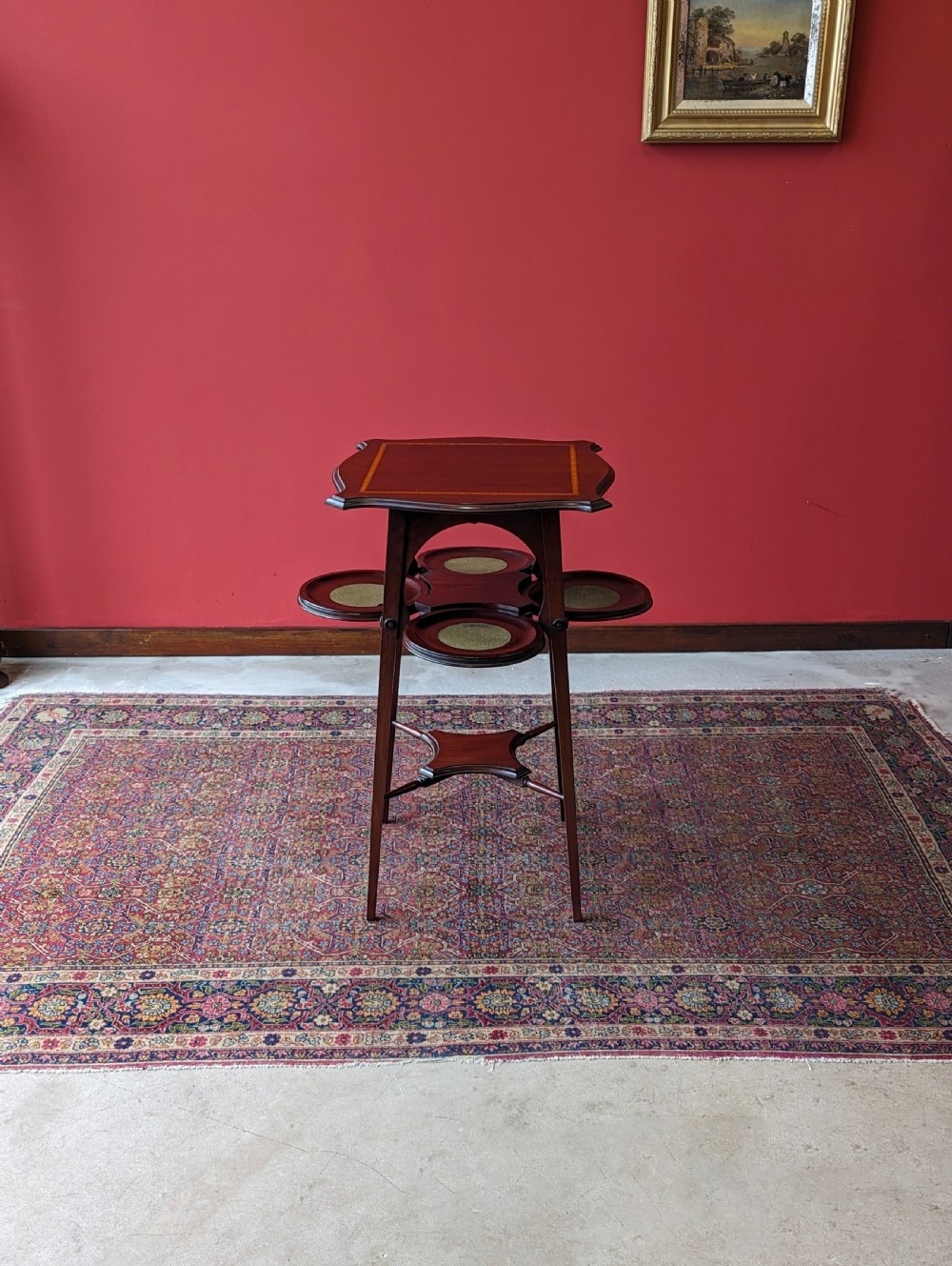Antique Art Nouveau Edwardian Mahogany Occasional Table with Cake Stand / Plant Stand View VIII