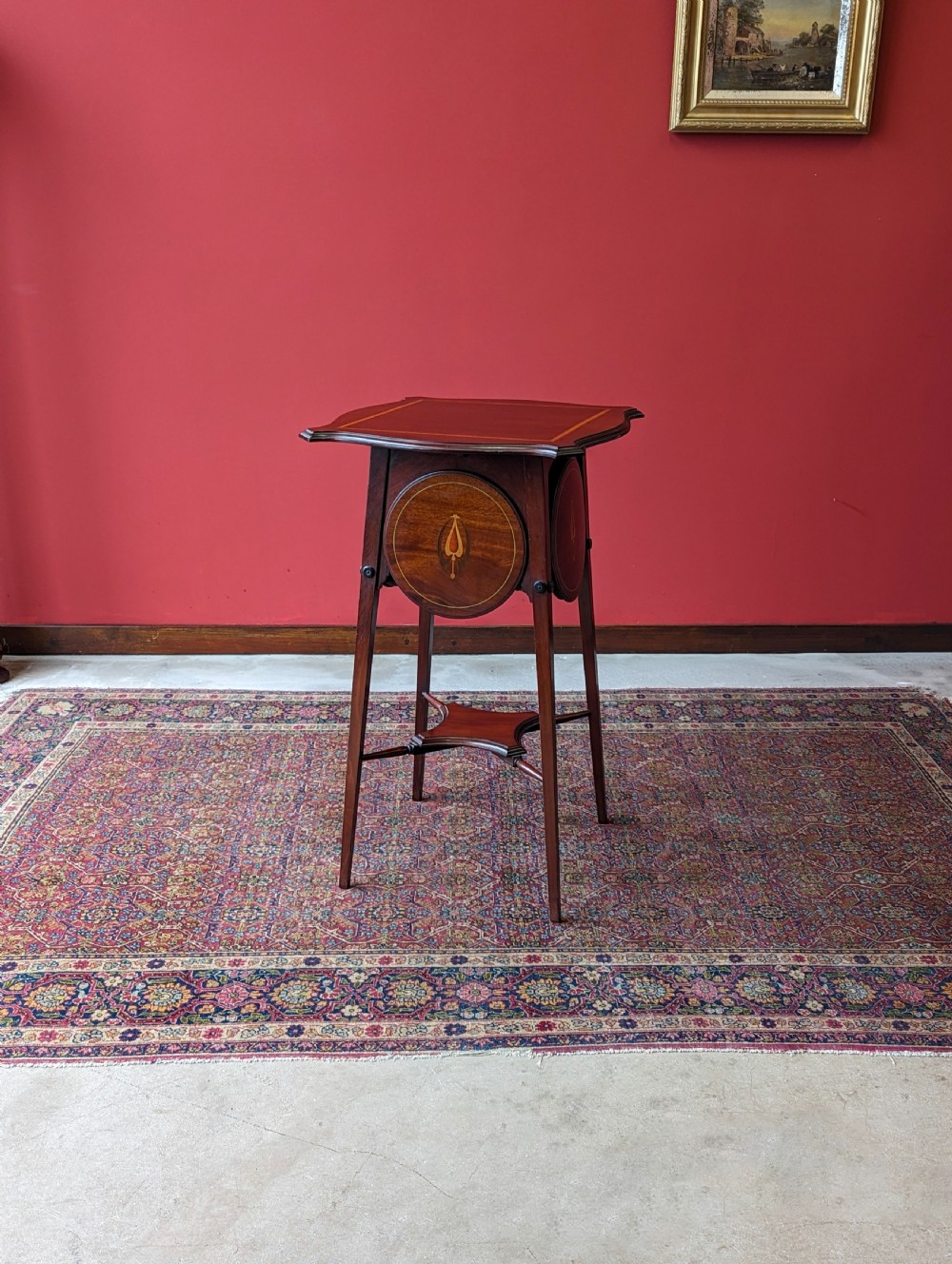 Antique Art Nouveau Edwardian Mahogany Occasional Table with Cake Stand / Plant Stand View X