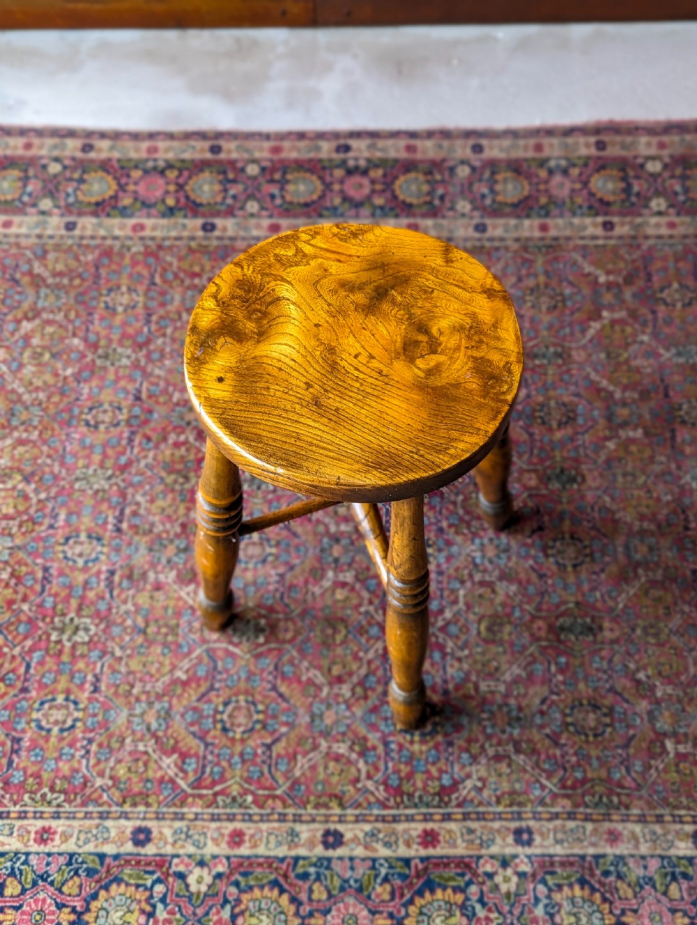 A Harlequin Set of Three Antique Early 20th Century Tavern Stools View IV