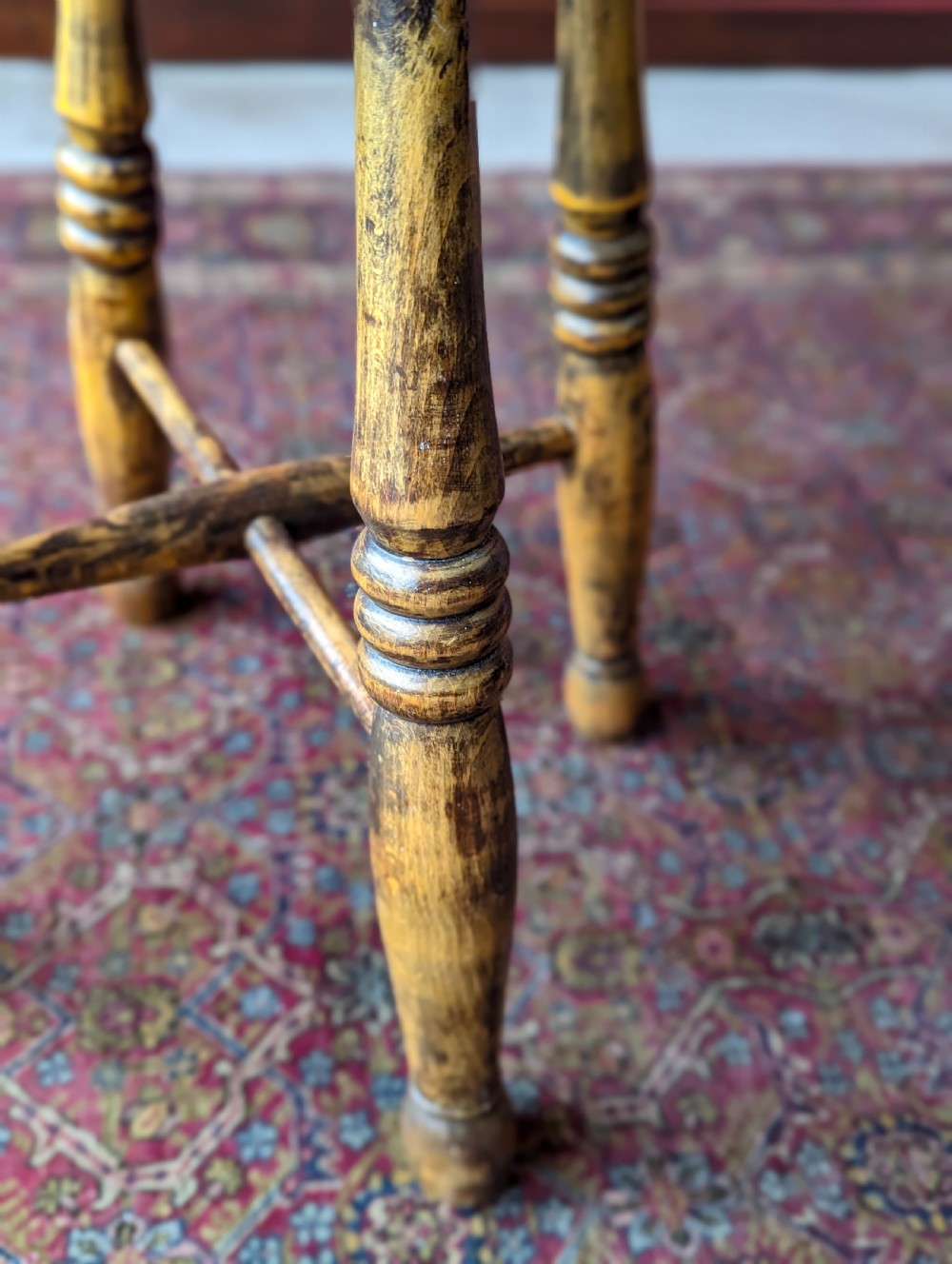 A Harlequin Set of Three Antique Early 20th Century Tavern Stools View VIII