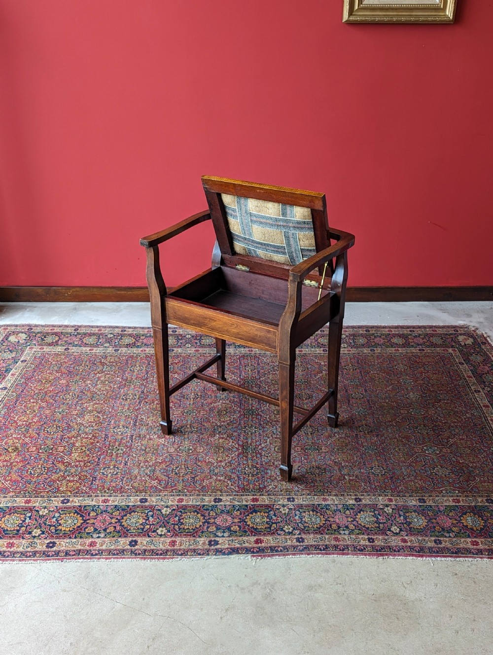 Antique Edwardian Mahogany Tapestry Seat Piano Stool with Storage View V