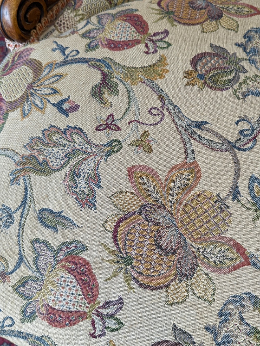 Antique Victorian Walnut Button Back Floral Easy Chair View VII