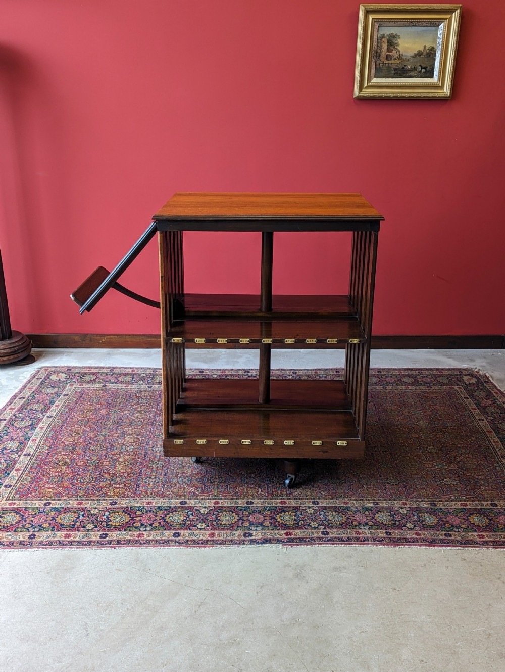 Antique Early 20th Century Oak Revolving Library Bookcase with Reading Stand View II