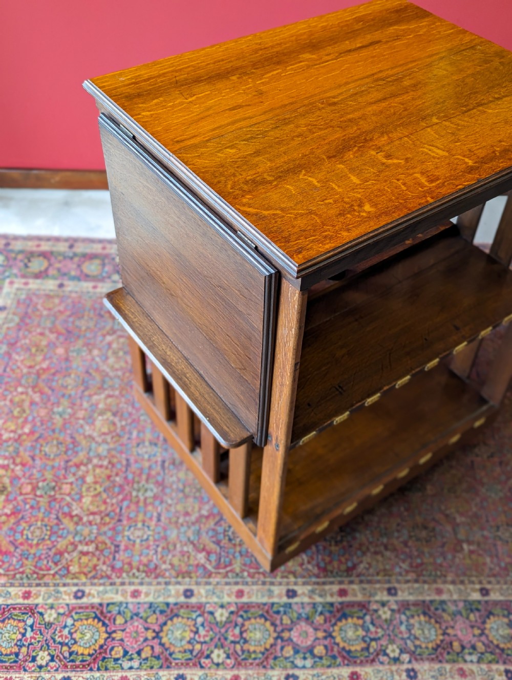 Antique Early 20th Century Oak Revolving Library Bookcase with Reading Stand View V