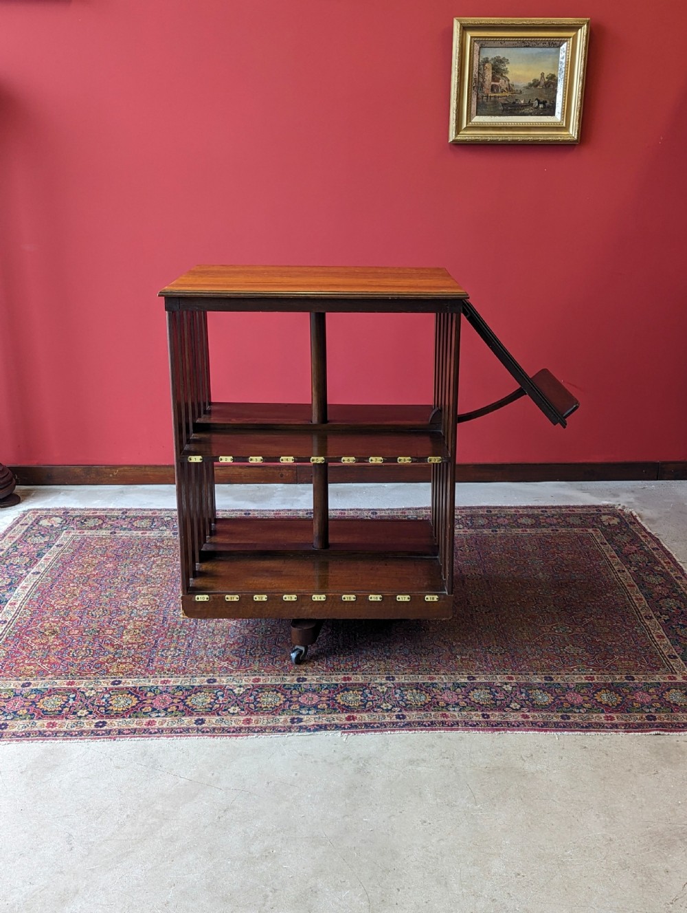 Antique Early 20th Century Oak Revolving Library Bookcase with Reading Stand View VI