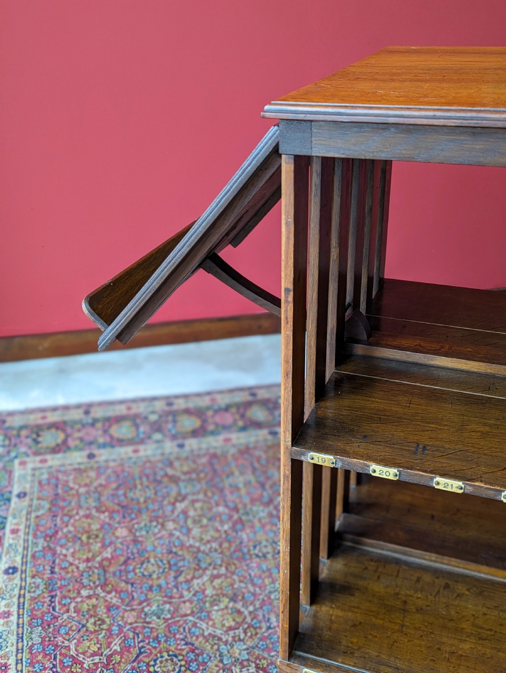 Antique Early 20th Century Oak Revolving Library Bookcase with Reading Stand View VII