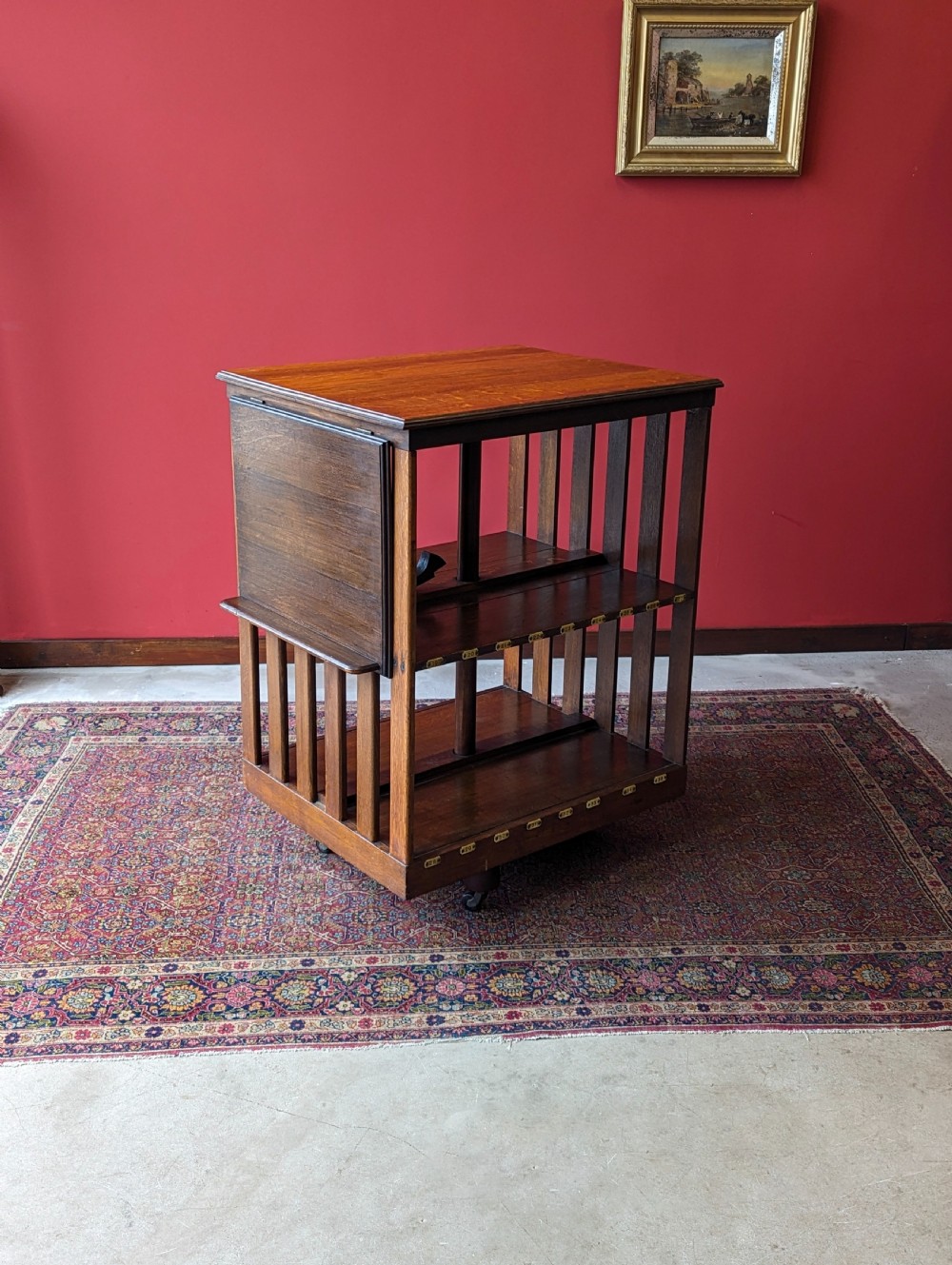 Antique Early 20th Century Oak Revolving Library Bookcase with Reading Stand View VIII