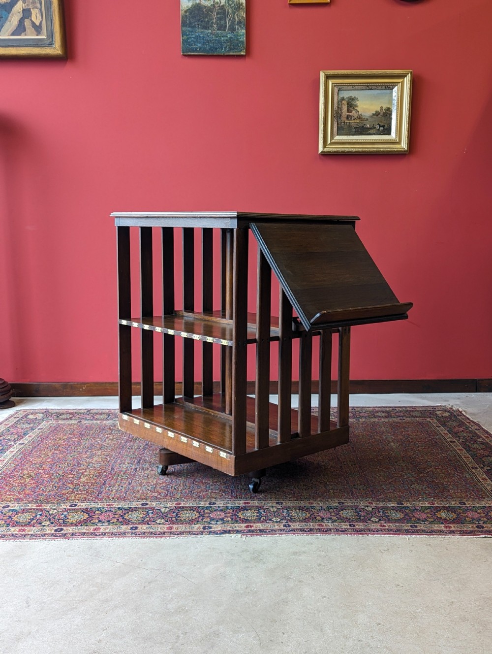 Antique Early 20th Century Oak Revolving Library Bookcase with Reading Stand View X