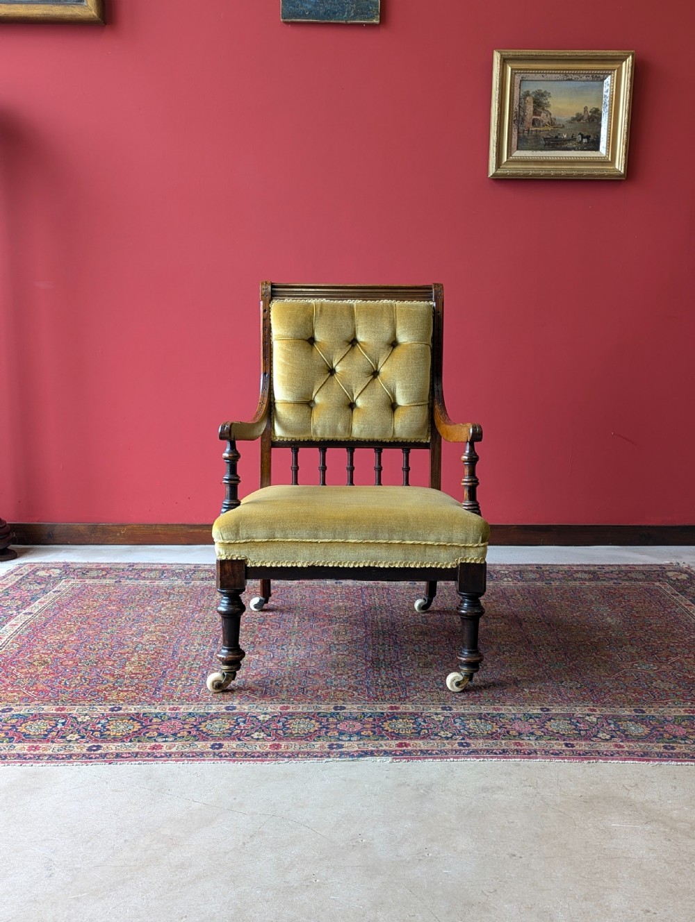 Antique Victorian Upholstered Mahogany Armchair View II