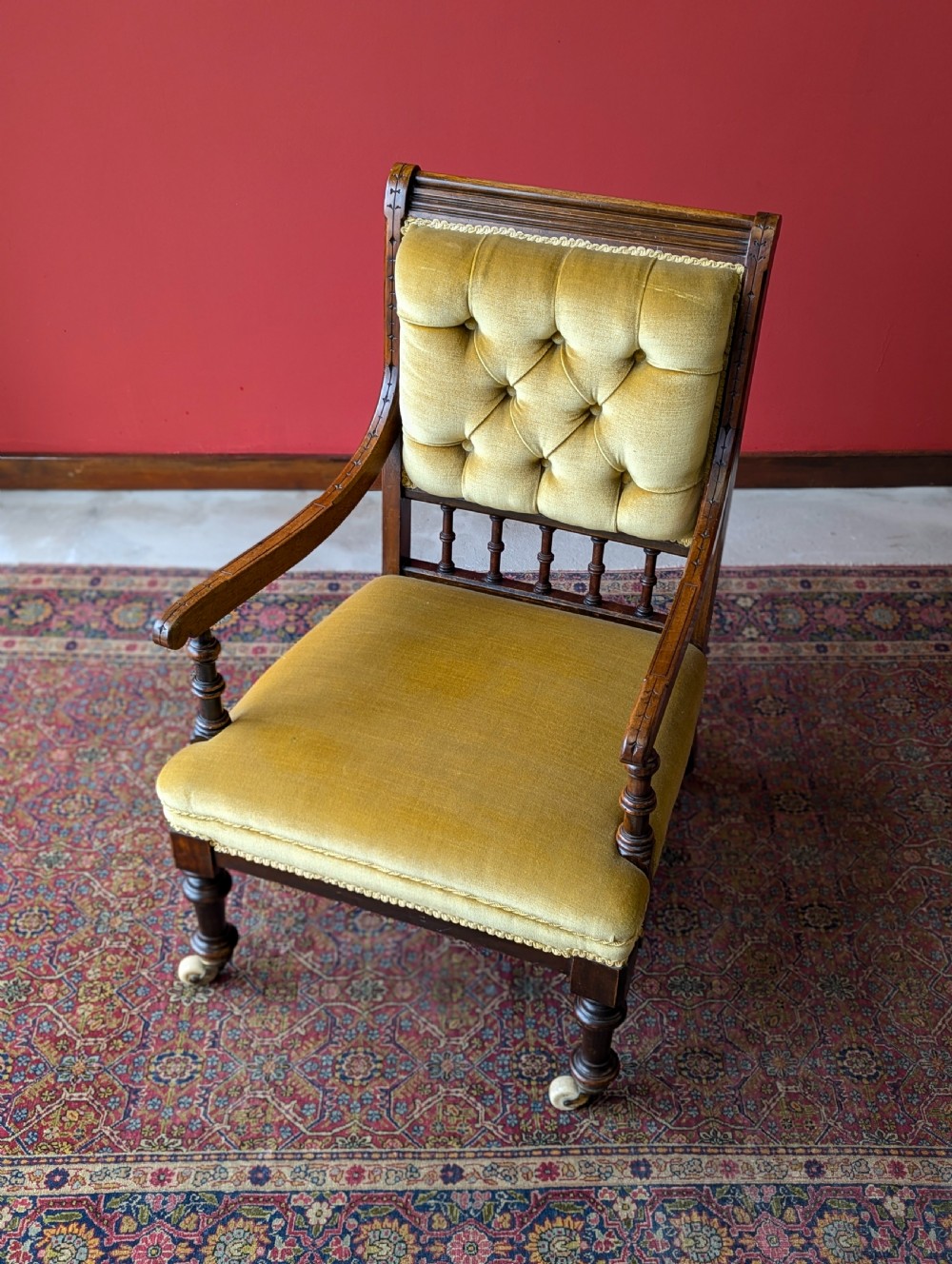 Antique Victorian Upholstered Mahogany Armchair View VI