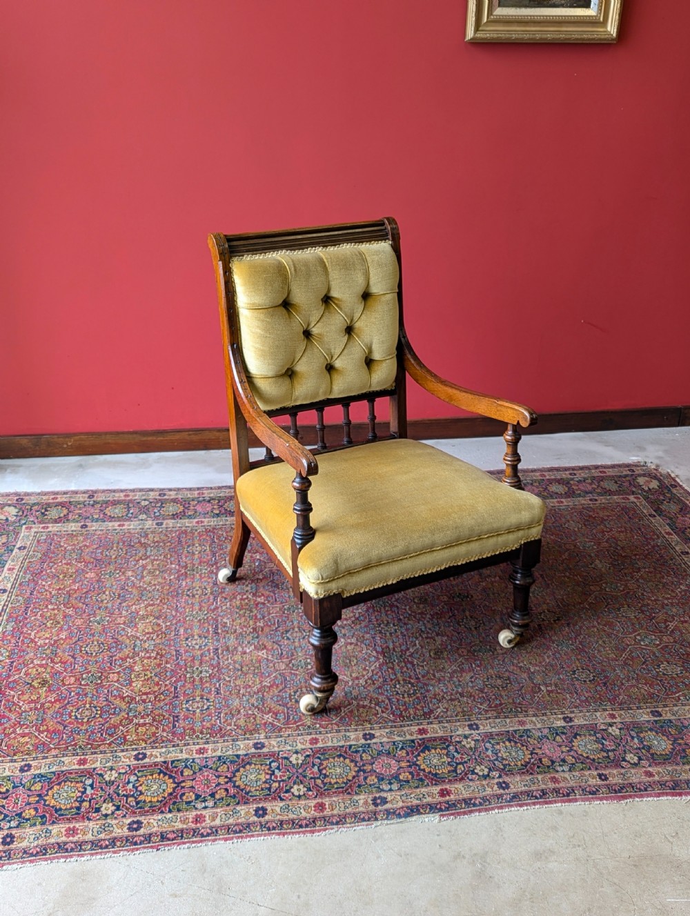 Antique Victorian Upholstered Mahogany Armchair View VII