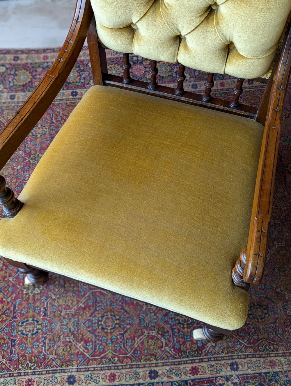Antique Victorian Upholstered Mahogany Armchair View IX