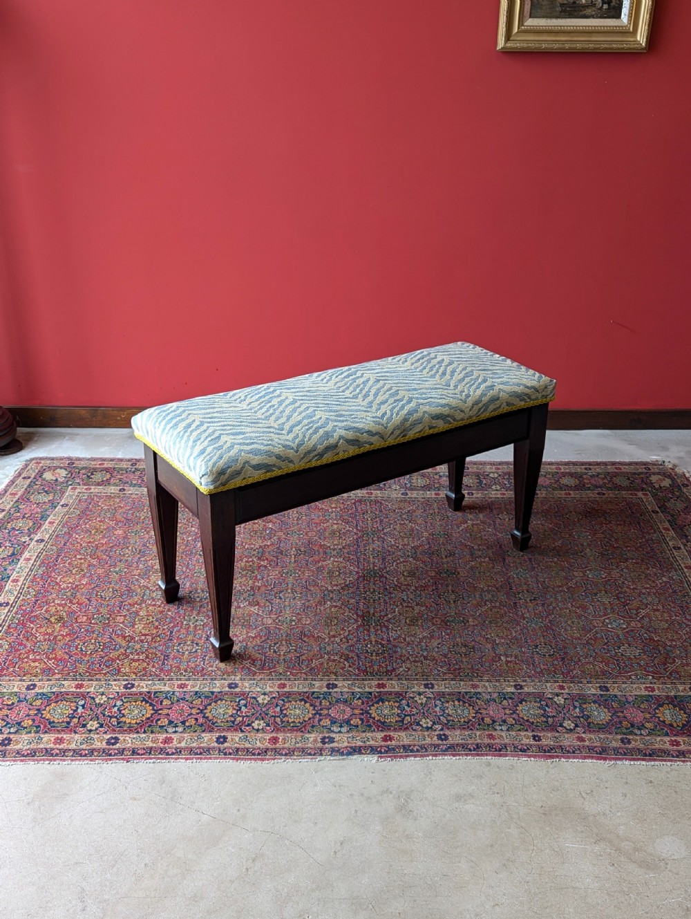 Antique Edwardian Mahogany Duet Piano Stool / Window Seat View VII