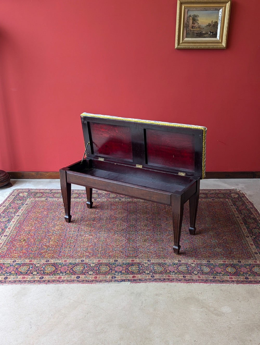 Antique Edwardian Mahogany Duet Piano Stool / Window Seat View IX