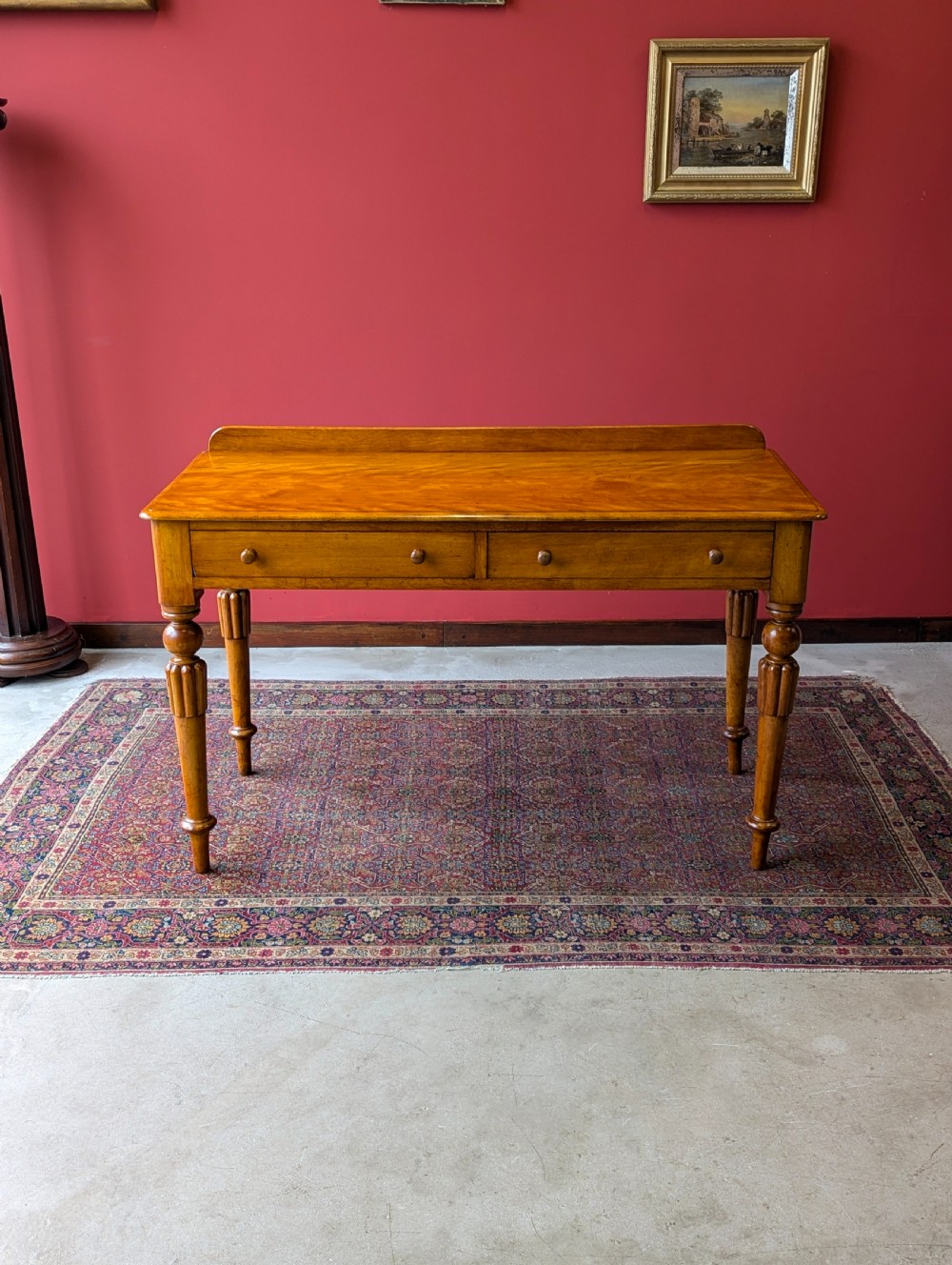 Antique Victorian Satin Birch Writing Table Desk View II