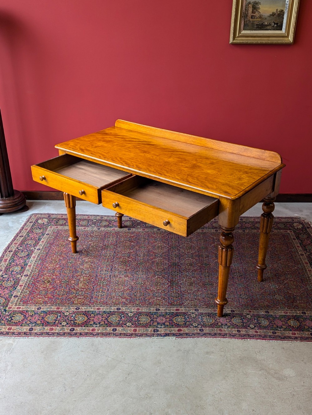 Antique Victorian Satin Birch Writing Table Desk View III