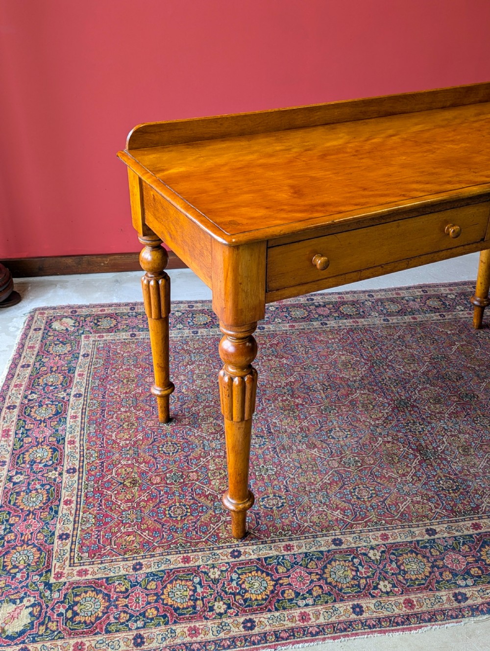 Antique Victorian Satin Birch Writing Table Desk View IV