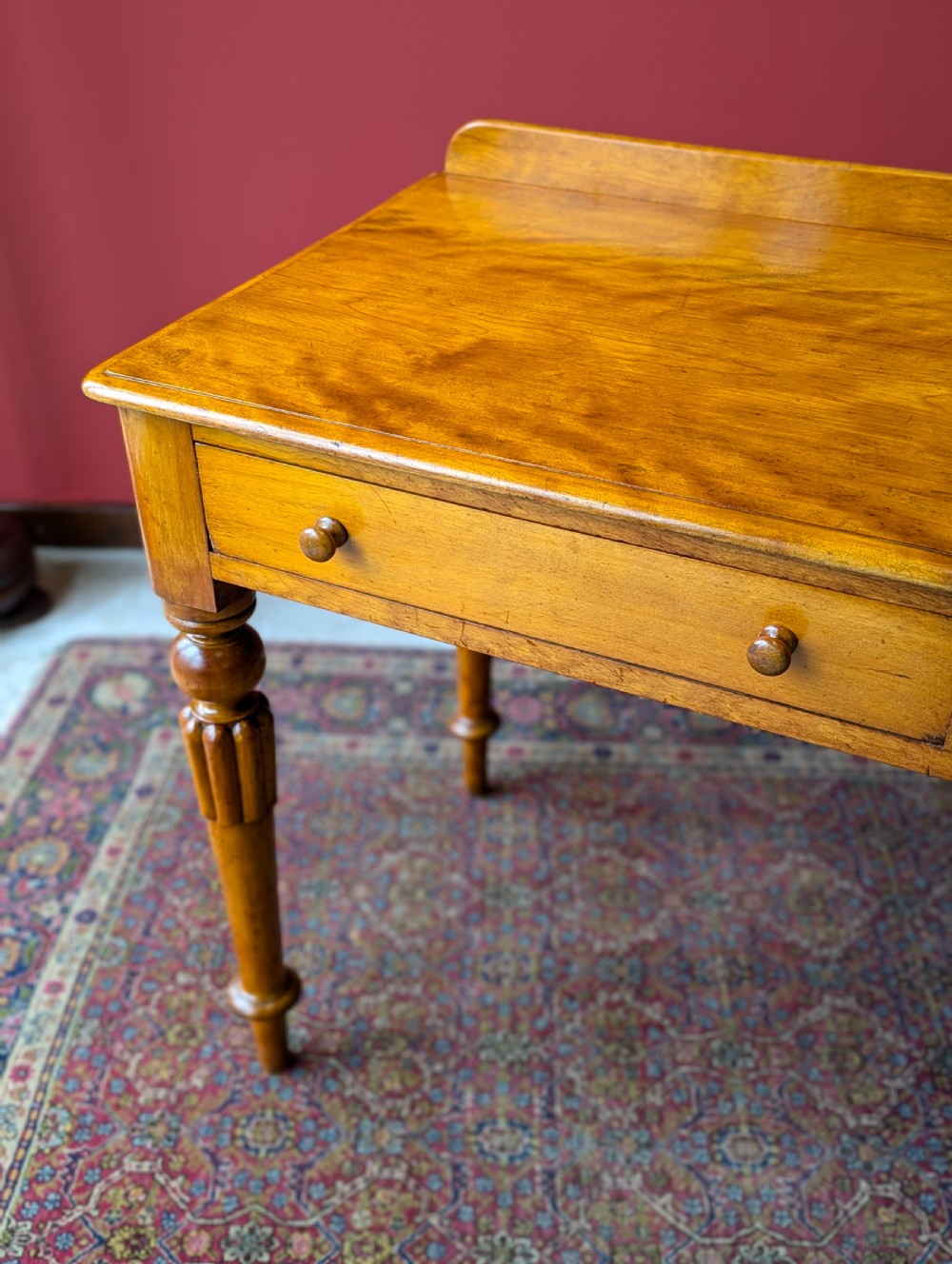 Antique Victorian Satin Birch Writing Table Desk View VI
