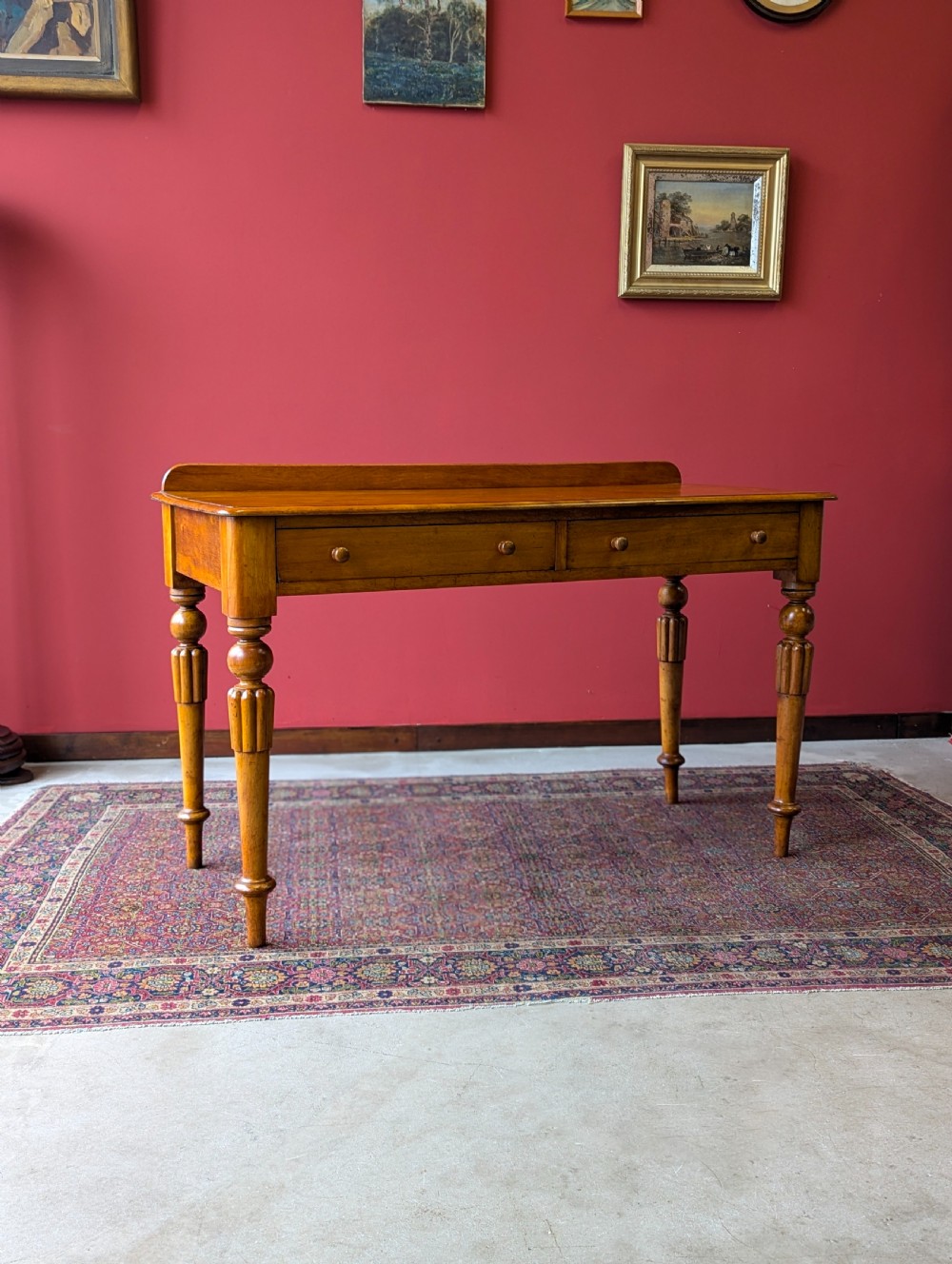 Antique Victorian Satin Birch Writing Table Desk View VII