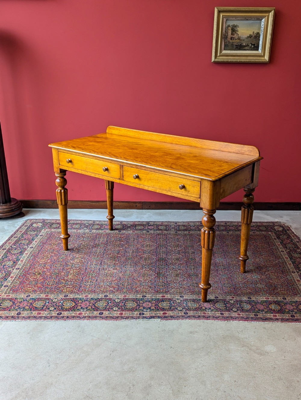 Antique Victorian Satin Birch Writing Table Desk View VIII