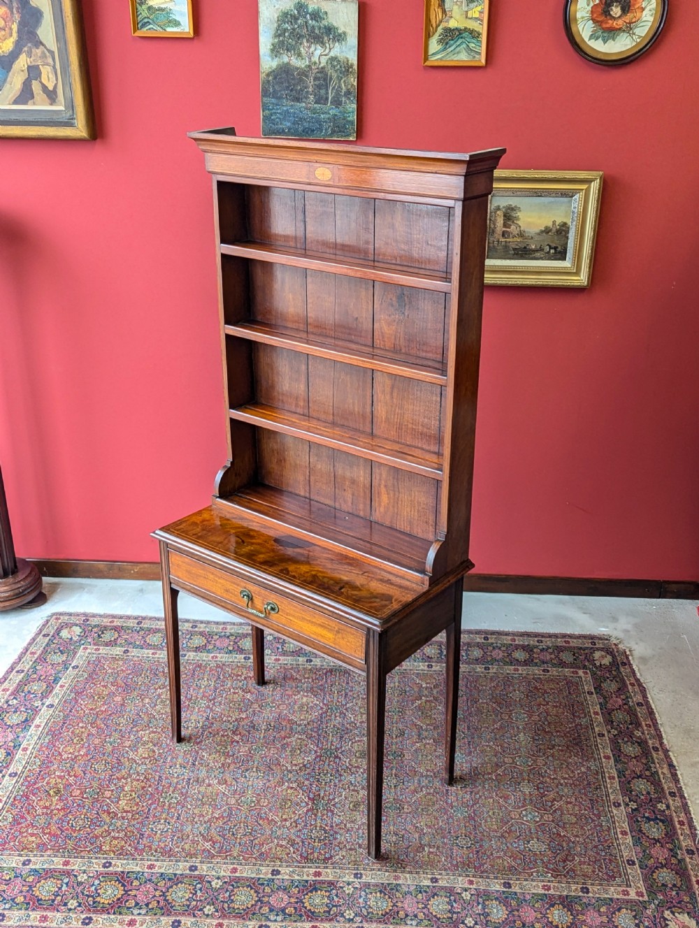 Antique Victorian Mahogany Writing Table Desk with Bookcase View IV
