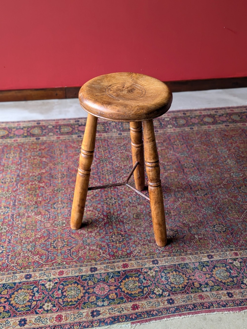 Antique Victorian Industrial Elm Stool View II