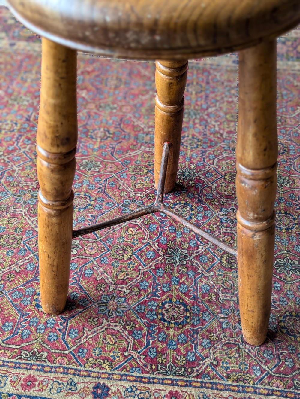 Antique Victorian Industrial Elm Stool View X