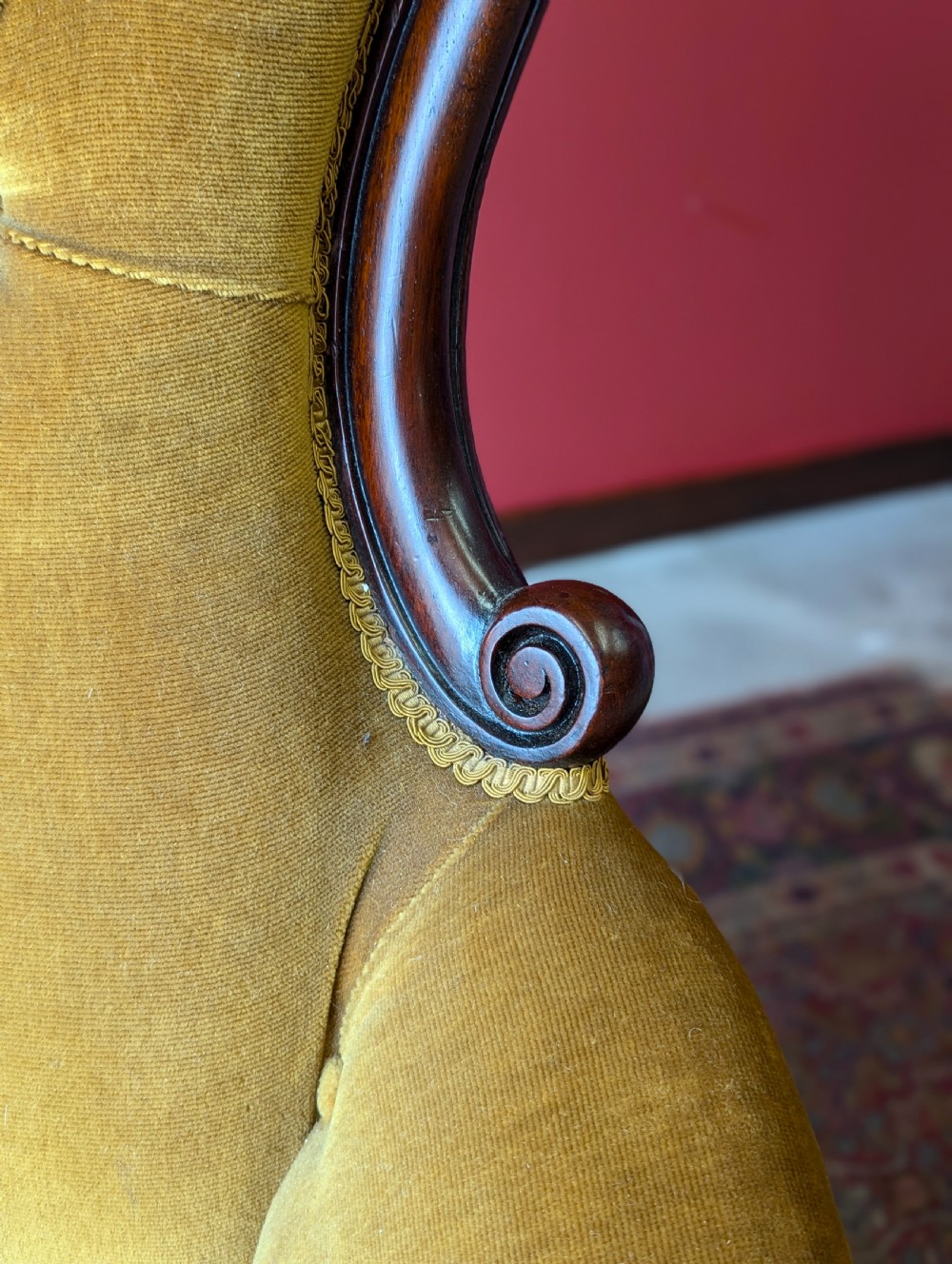 Victorian Carved Mahogany Button Back Fireside Gentleman’s Armchair View VI