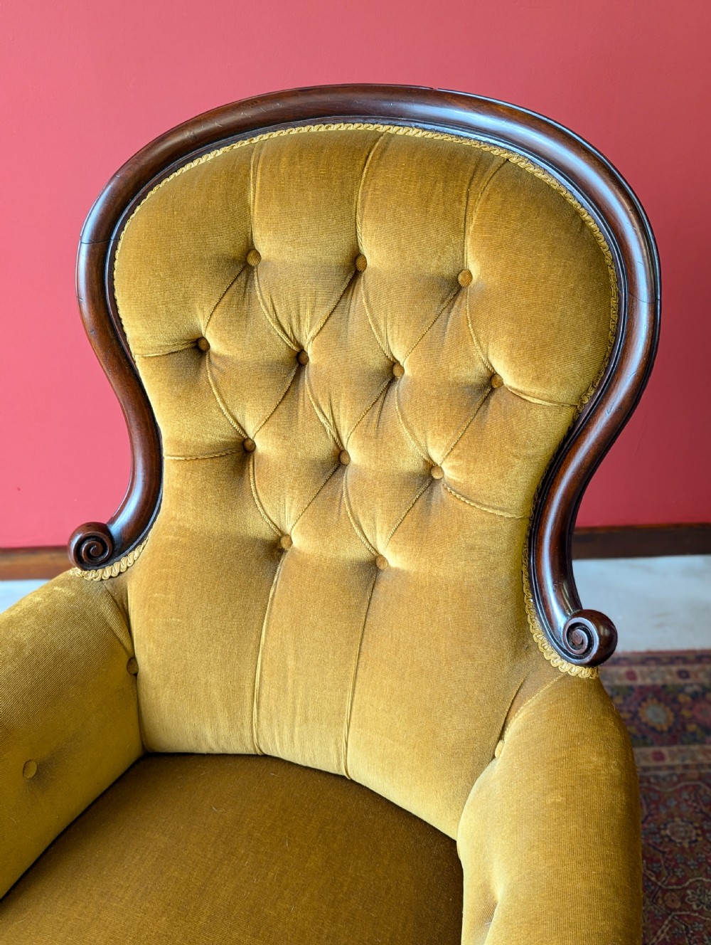 Victorian Carved Mahogany Button Back Fireside Gentleman’s Armchair View VII