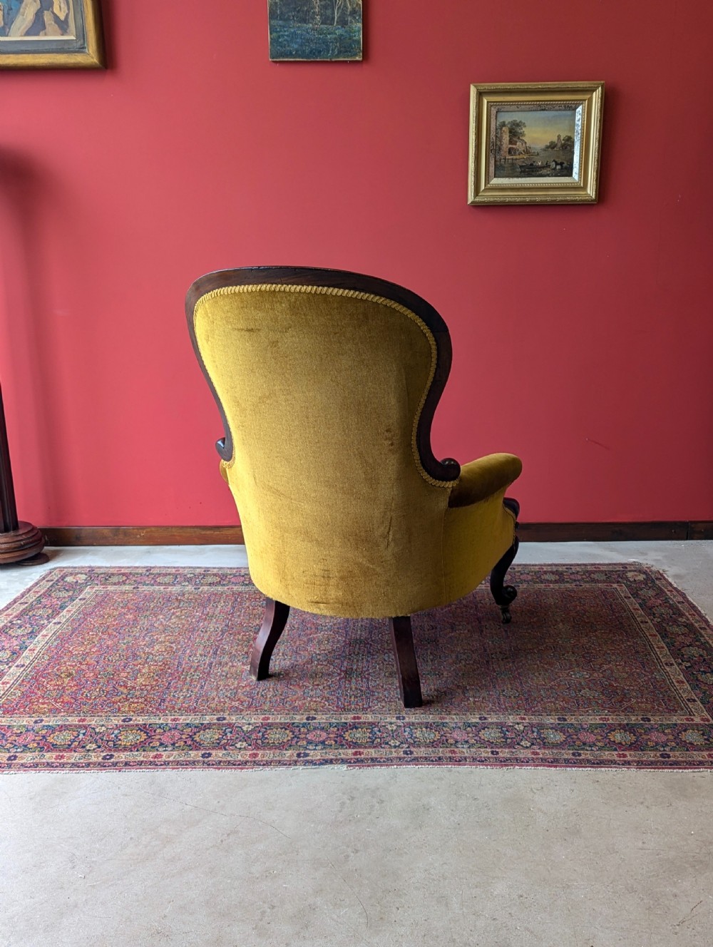 Victorian Carved Mahogany Button Back Fireside Gentleman’s Armchair View X