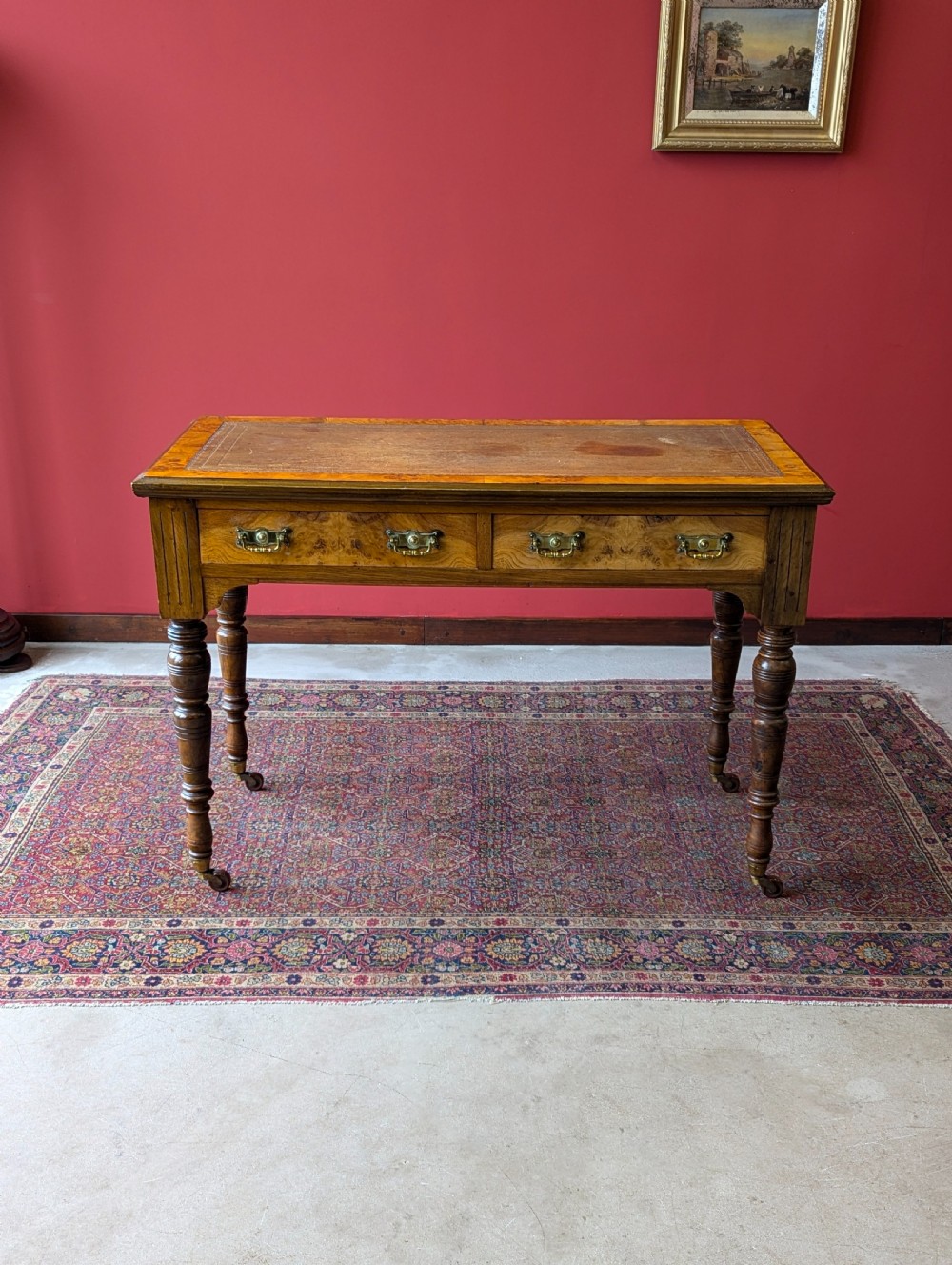 Antique Victorian Burr Walnut Library Table / Desk