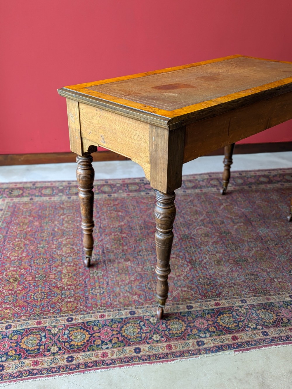 Antique Victorian Burr Walnut Library Table / Desk View IV