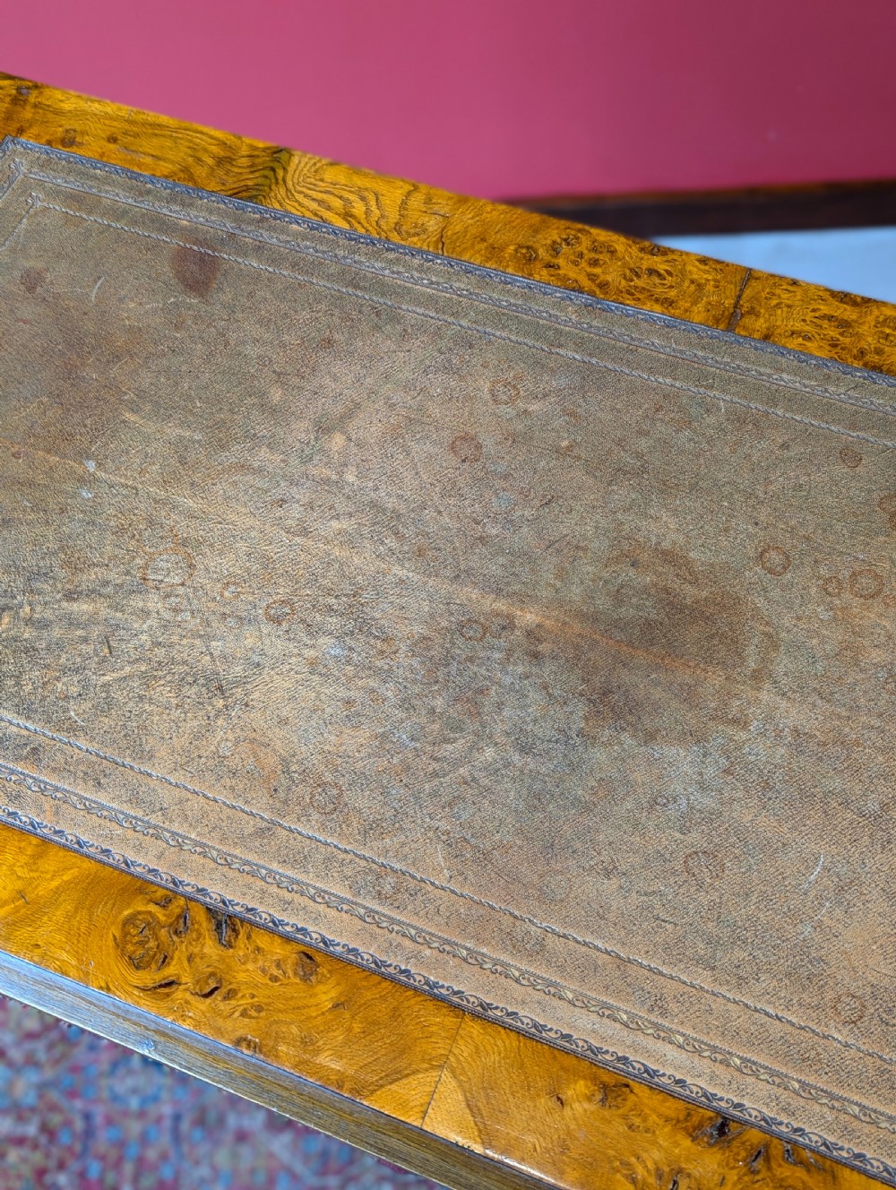 Antique Victorian Burr Walnut Library Table / Desk View VIII