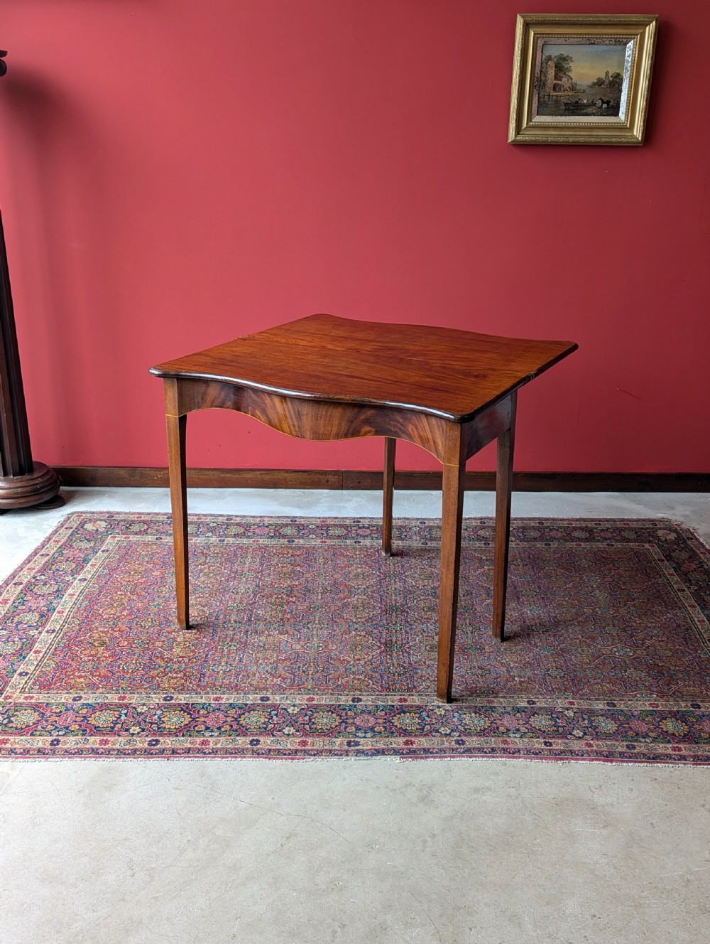 Antique Mid 19th Century Mahogany Serpentine Fold Over Tea Table View II