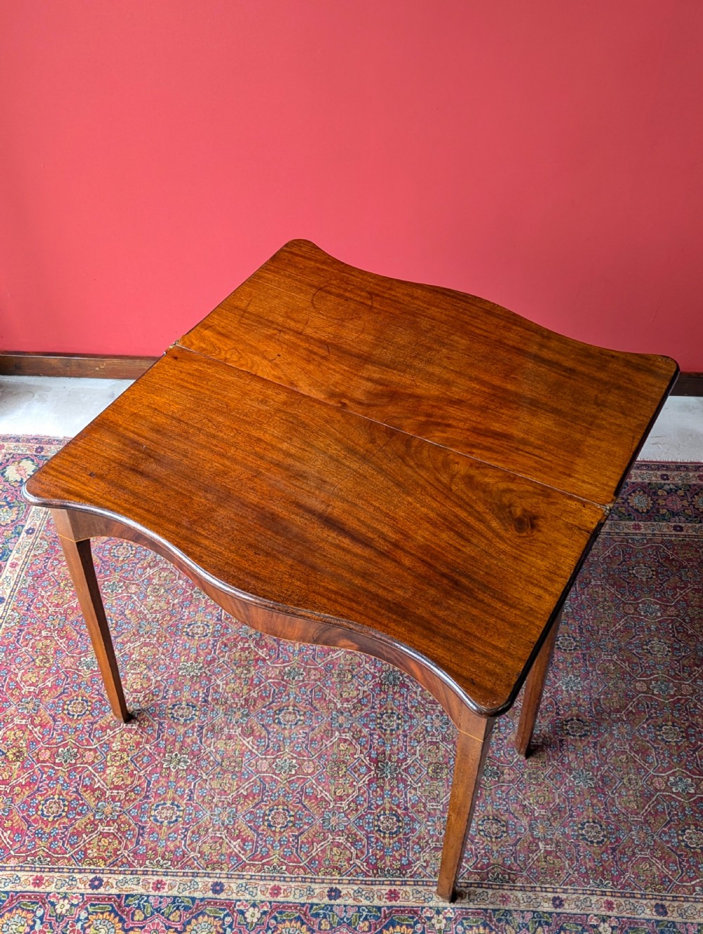 Antique Mid 19th Century Mahogany Serpentine Fold Over Tea Table View III